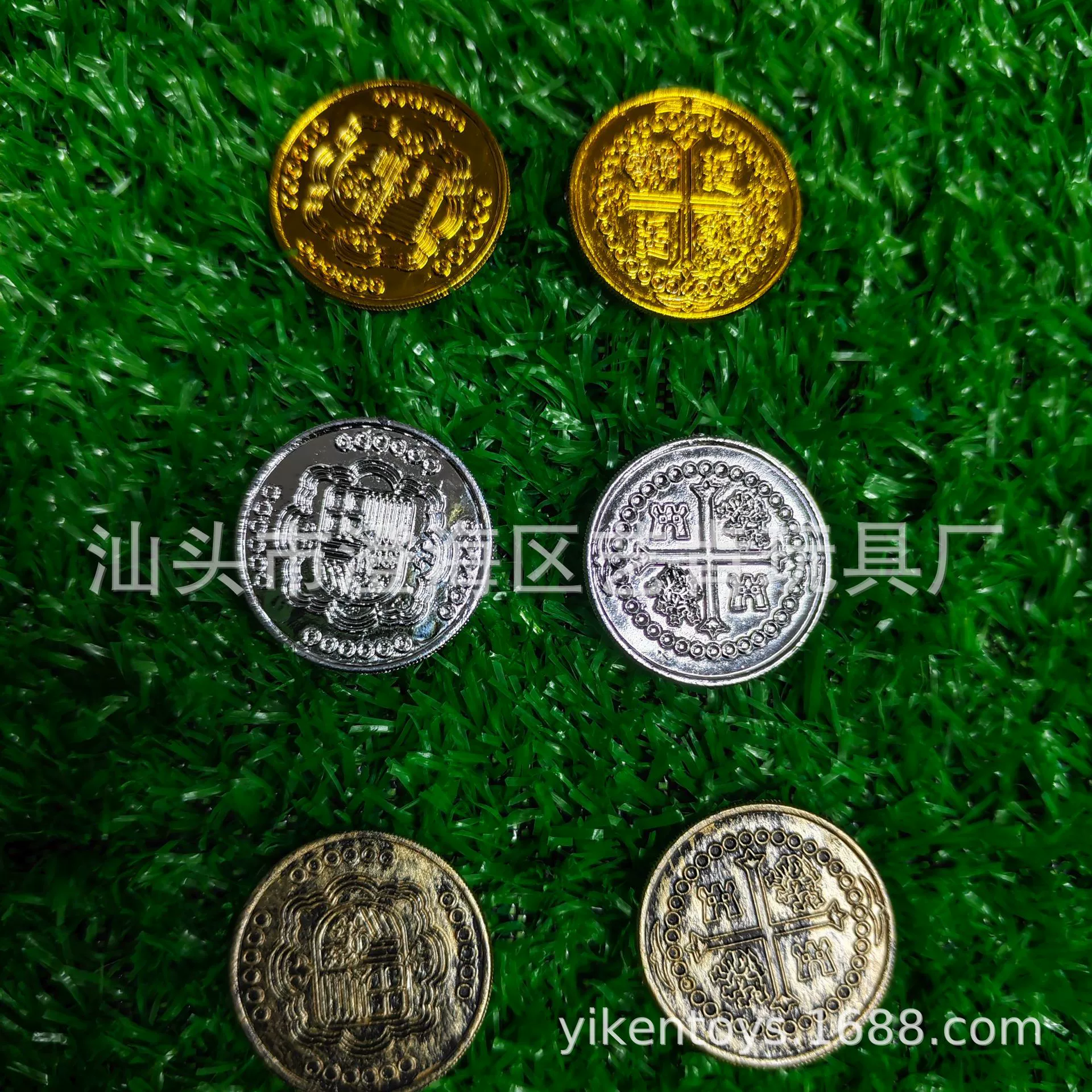 Currency, plastic coins, toy, realistic silver coin