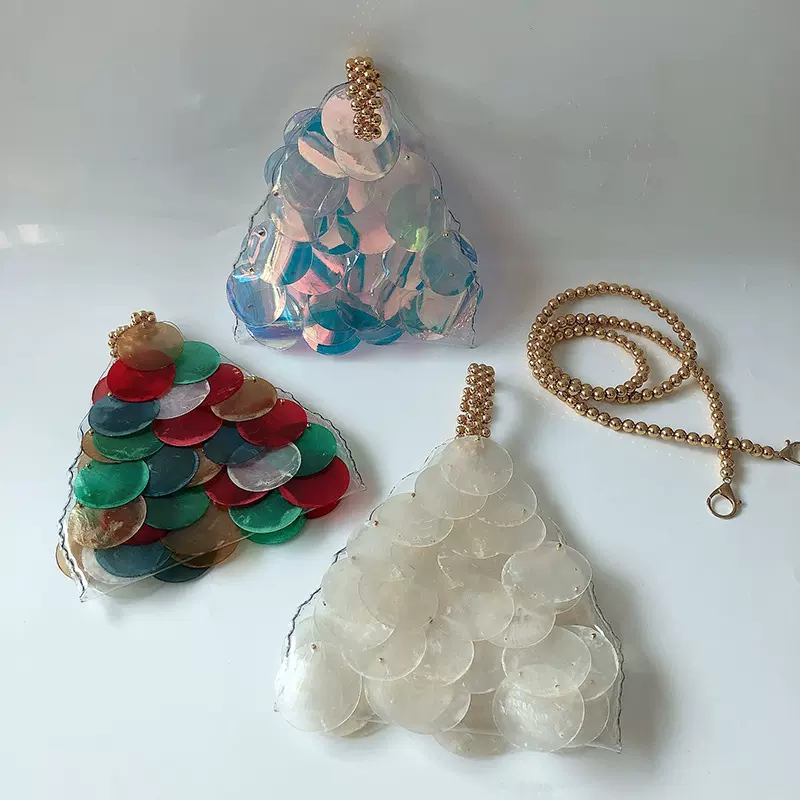 韩版手工编织链条包包女小众仙女虾片三角包简约手提贝壳包跨境