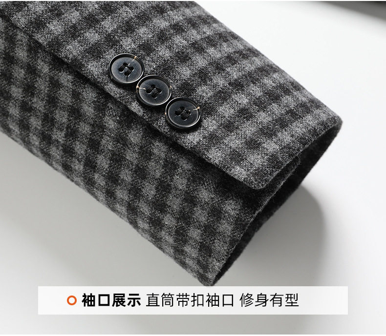 Áo vest nam họa tiết kẻ ô dáng ôm, cổ vest một hàng hai cúc, tay dài, chất liệu co giãn chống nhăn — Bóng, Kẻ sọc xanh xám chi tiết 24