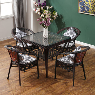 Balcony Table and Chair Set for Home Use, Rattan Chair Three-Piece Set with Backrest Stool, Imitation Rattan Outdoor Leisure Chair, 80 Square Table and Chair Set