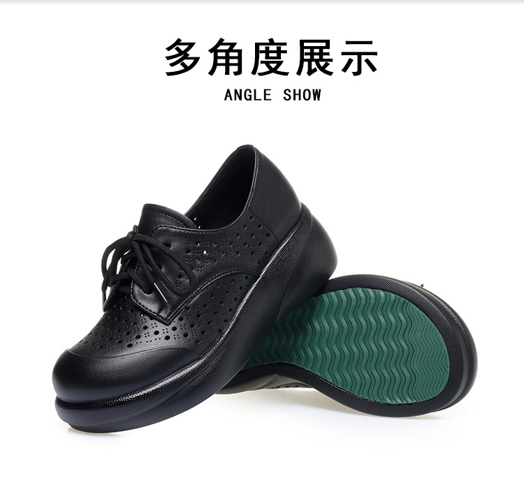 Sandal nữ đế xuồng cao gót da thật lỗ thoáng khí mũi tròn — màu nâu chi tiết 12