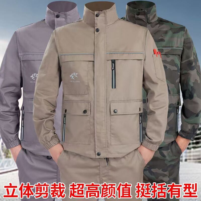 Spring and Autumn Workwear Set for Men, Polyester-Cotton Outdoor Training Uniform for Women, Durable Workwear, Factory Workwear, Auto Repair Jacket
