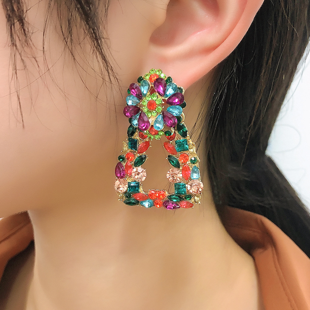 Geometric Color Flower Diamond Alloy Earrings display picture 11
