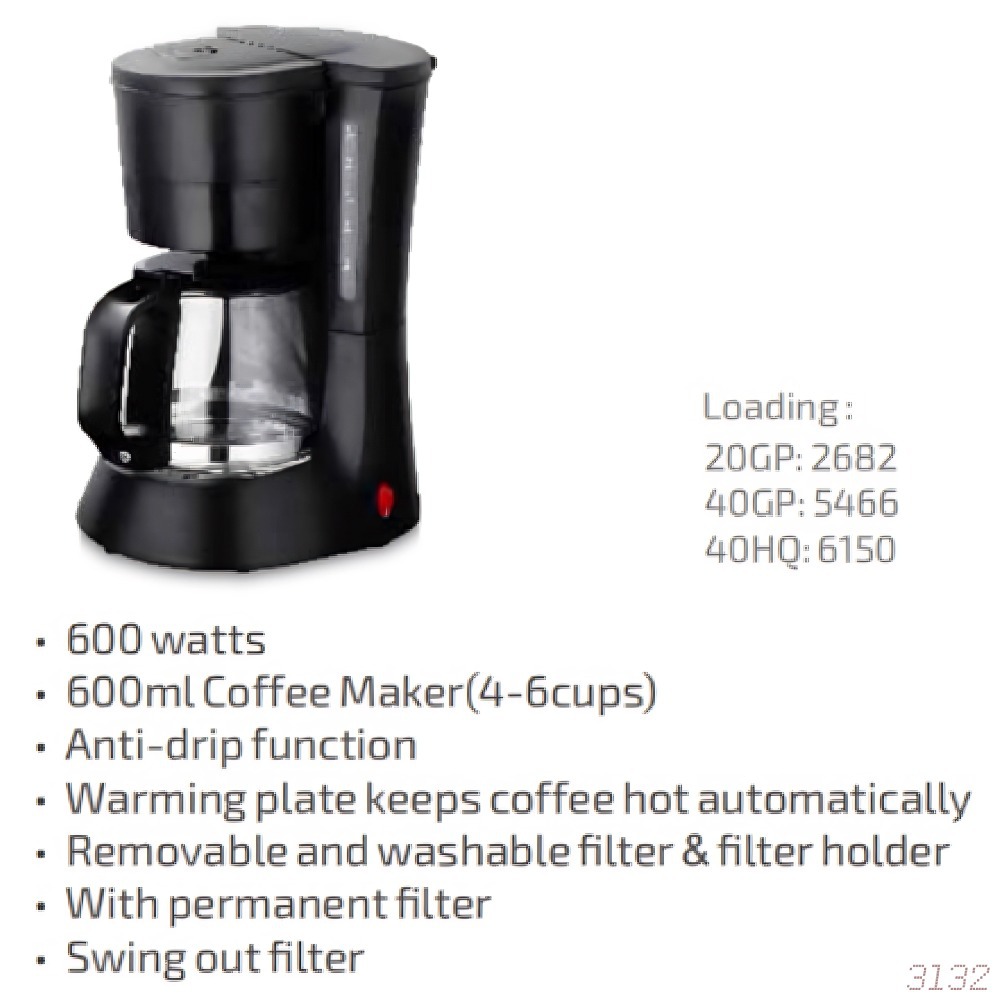 Cafetera de goteo doméstica transfronteriza 0.6L pequeña cafetera americana de oficina cafetera de té estándar europeo estándar americano