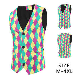 大量有货 外贸新款男士时尚西装马甲印花休闲马甲 MJ137 M-4XL