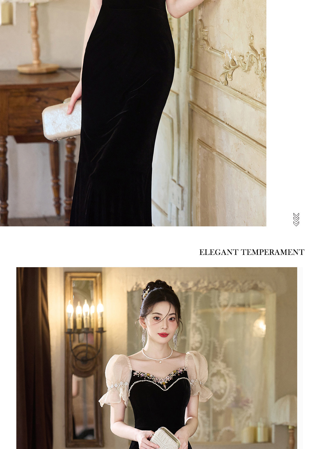 New Black Evening Gown Light Luxury French Mermaid Dress For Banquet Hostess Women's Wedding Party Wear_ecoleips.com