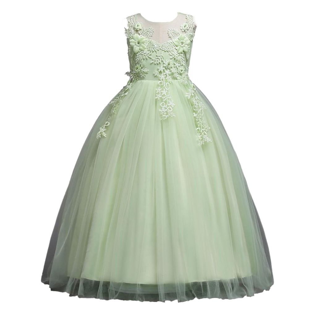 Vestido de princesa niñas vestido de pétalo de los niños medio y grandes niños vestido de malla de color sólido vestido de novia de niñas al por mayor