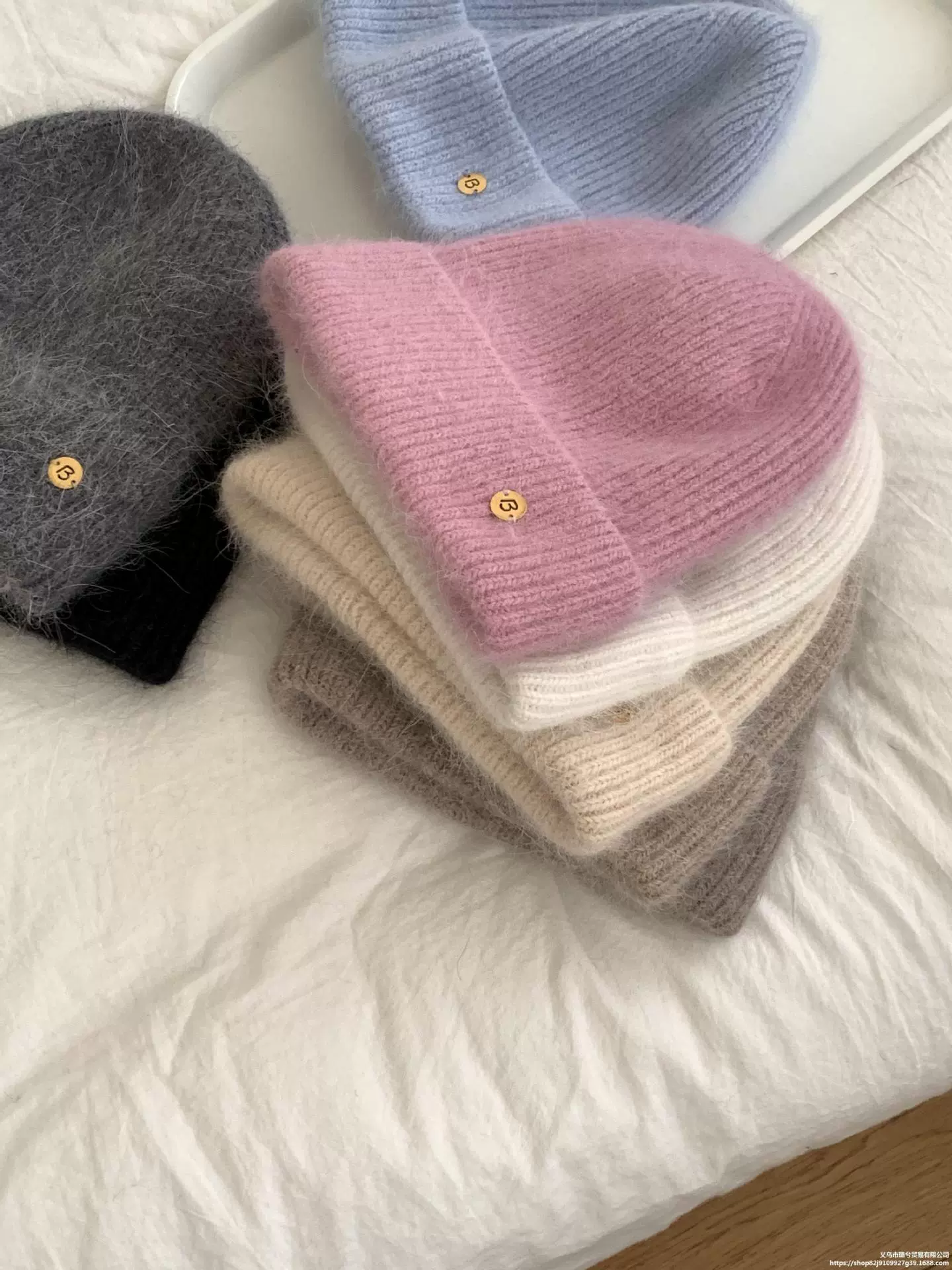 璐兮 Fuchsia knitted woolen demi-season keep warm windproof hat