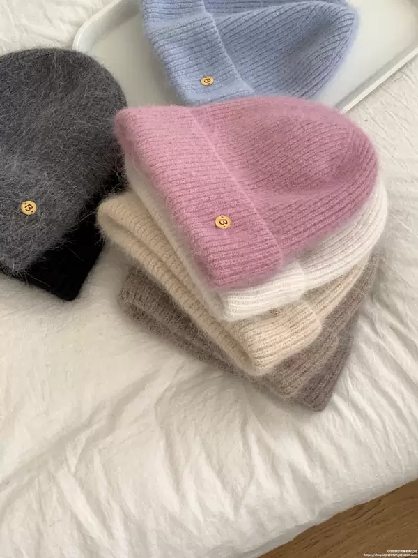 璐兮 Fuchsia knitted woolen demi-season keep warm windproof hat
