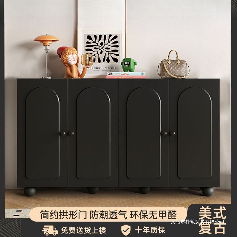 Solid Wood Shoe Cabinet for Home Use, Shoe Rack, Storage Cabinet, Entryway Cabinet, New French-Style Light Luxury Retro Black Shoe Cabinet