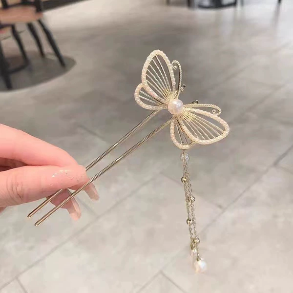 F0279 Pearl butterfly hairpin