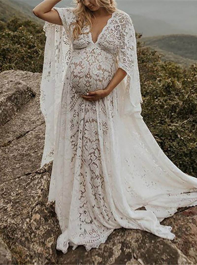 Women Boho V-neck Lace Sheer Long Maxi Party Oversize Bell Sleeves Beach  Dress | eBay