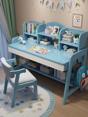 實木書桌帶抽屜書架學生家用臥室中小學生寫字桌可升降兒童學習桌