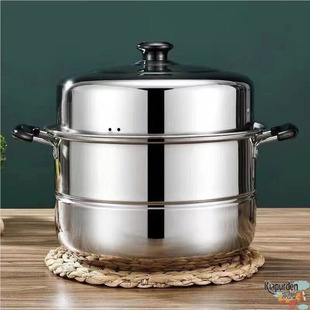 304 Extra Thick Stainless Steel Double-Layer Steamer Household Steamer Large Soup Pot Steamed Fish Pot Induction Cooker Gas Stove Universal