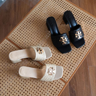 2025 Spring and Summer New Outfit Flat Beach Lazy Muller Sandals and Slippers Women's Comfortable Casual High Heel Half-Shoes