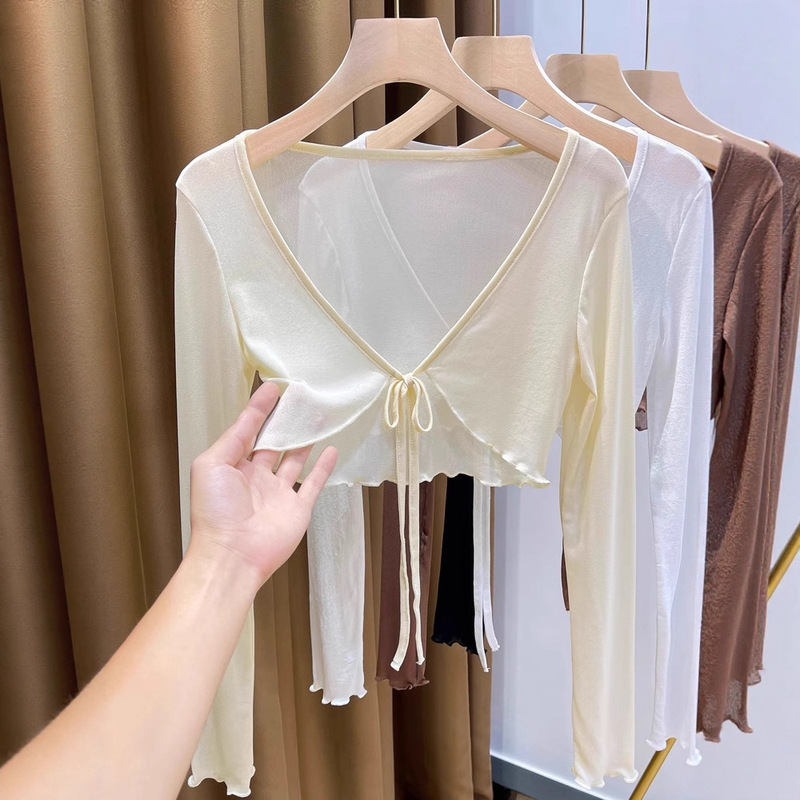 Mesh Small Waistcoat Top for Women in Summer, Thin Style with Skirt, Suspenders, Shawl, Long-Sleeved Short Cardigan, Air-Conditioning Shirt