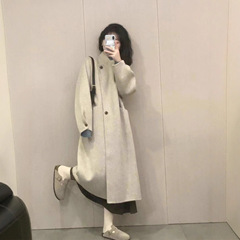 赫本风燕麦色法式呢子大衣女秋冬新款小个子复古感中长款毛呢外套