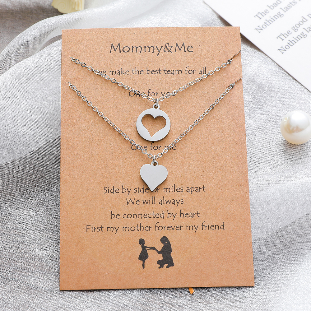 New Stainless Steel Heart-shaped Mother-daughter Parent-child Sweater Chain 2-piece Set display picture 2