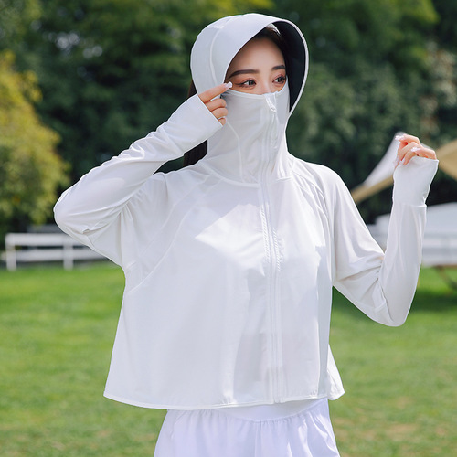 New hooded vinyl sun protection clothing for women UPF50+ ice silk breathable ice-sense cycling anti-UV sun protection clothing for women