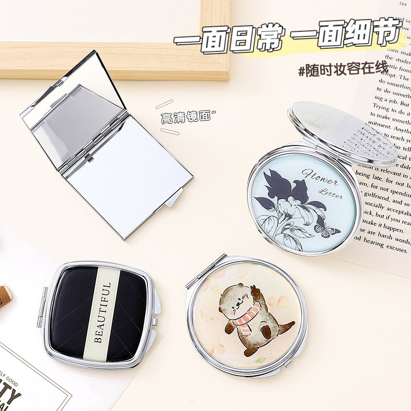 小熊饼方形小镜子随身携带迷你化妆镜双面便携学生宿舍手持折叠镜|undefined