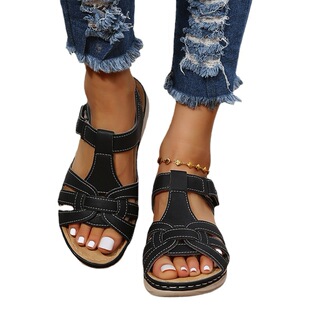 2022 Cross-border Rome Spring Fashion Retro Cross Women's Sandals Car Line Lightweight Soft Bottom Wedge Comfortable Sandals for Women