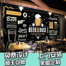 酒吧精酿啤酒屋装修墙纸创意烧烤店背景墙面装饰壁画韩式烤肉壁纸