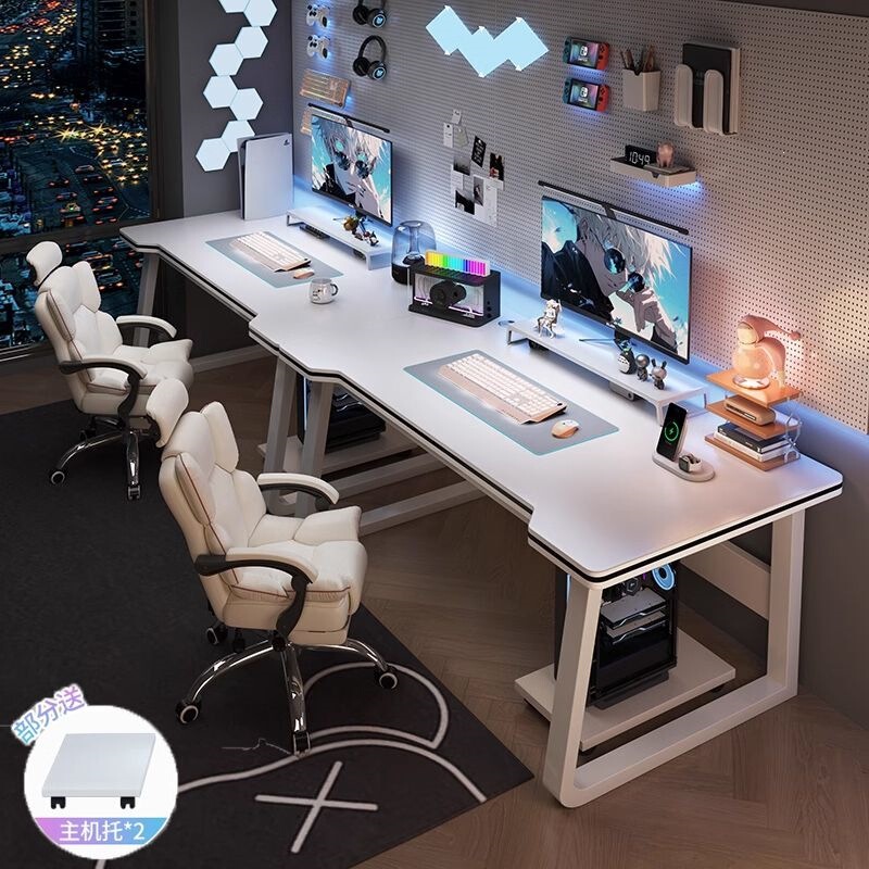 Desk, Long Desk, Double Computer Desk, Desktop Table, Home Computer Desk, Work Desk, Couple's Side-By-Side Gaming Desk