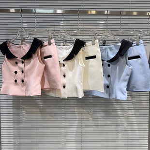Unique Style 2025 Summer New French Chic Color-Blocked Collar Vest and Elegant Bodycon Skirt Set for Women