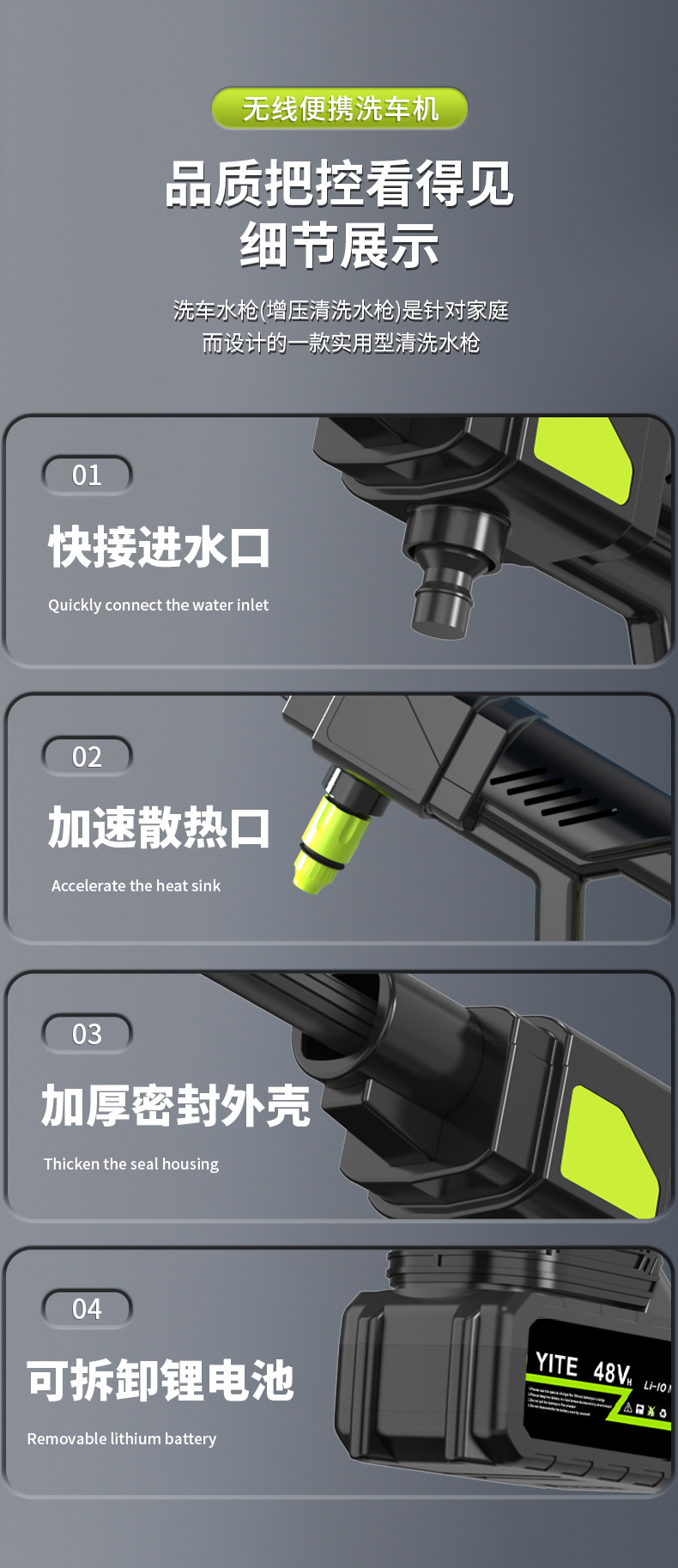 Source Factory High-Pressure Car Wash Water Gun Pure Copper Motor Lithium Battery Car Wash Machine Wireless Portable Car Wash High-Pressure Water Gun