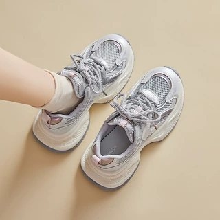 奥古狮登银色老爹鞋女2026年新款夏季休闲运动网面厚底登山鞋ins