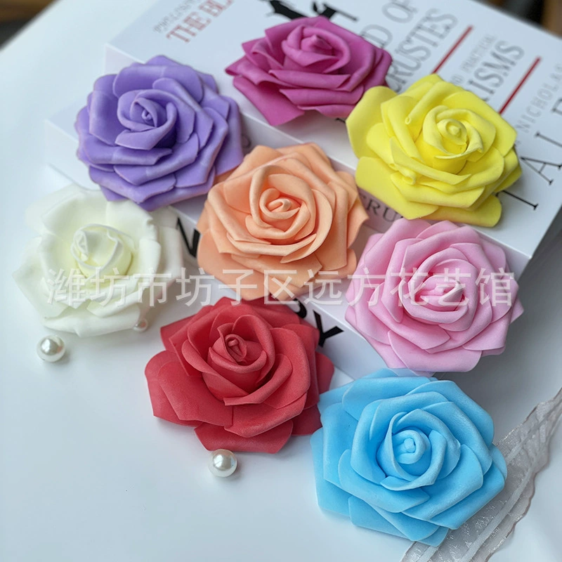 Четырехслойная головка искусственного цветка розы, сделанная своими руками, из пенополиэтилена, свадебный корсаж, аксессуар для волос, декоративный цветок с завитыми краями, искусственная пенопластовая цветочная композиция.