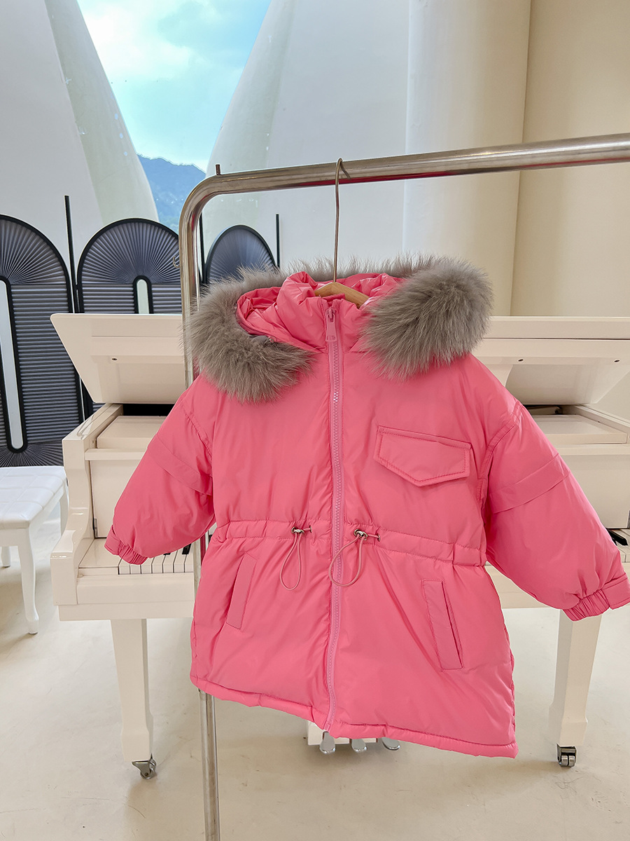Otoño e invierno engrosada cuello de piel grande chaqueta de invierno ropa para niños chaqueta de plumón de pato blanco de longitud media
