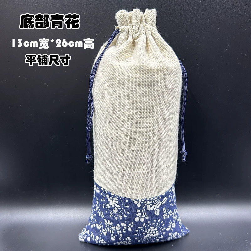 Cloth bag, Chinese style, drawstring, cotton and linen, for luck