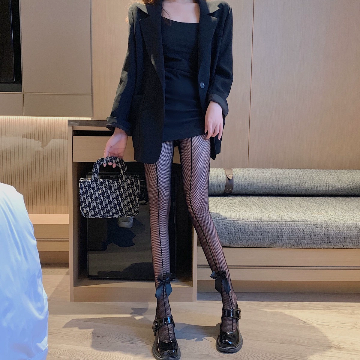 Tights (base) fishnet with bow, European style, plus size, one-size, multiple patterns