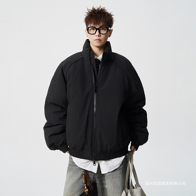 American-Style Stand-Collar Pilot Jacket for Men, Autumn and Winter Thickened Warm Loose down Cotton Coat, Dark Gray Black American-Style Stand-Collar Pilot Jacket for Men, Autumn and Winter Thickened Warm Loose down Cotton Coat, Dark Gray Black