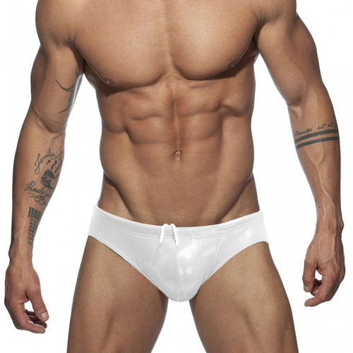UXH Sexy European-style Imitation Leather Sparkling Tight Triangle Swim Trunks Fashion Show Nightclub Performance Triangle Pants Beach Swim Trunks