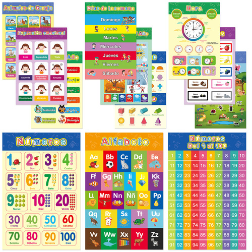 Cross-border Spanish children's early education decorative painting enlightenment learning wall chart early childhood education poster silent wall chart