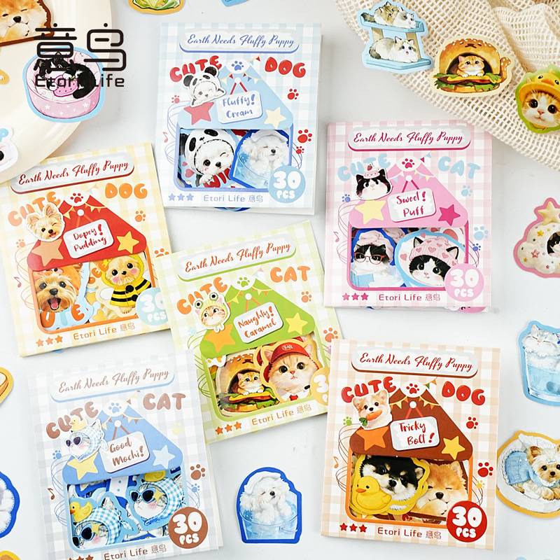 Yiniao Cute Pet Party Series 6 Sticker Packs - 6 Cute Animal-Themed Journal Decoration Stickers