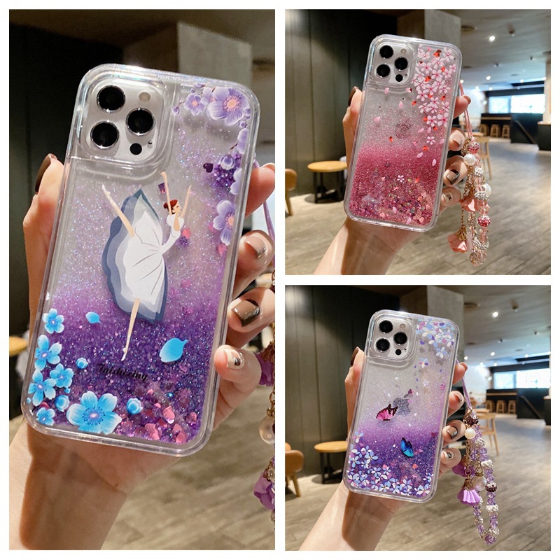 Phone Case For Iphone 15 Pro Max Butterfly Flower Liquid Glitter_voghion.com