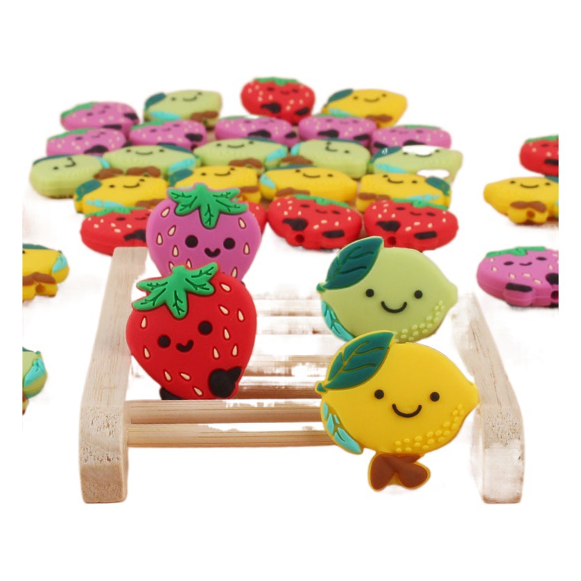 Fábrica directa de calidad alimentaria de silicona fruta fresa limón mordedor perlas DIY accesorios de la joyería bebé molar perlas