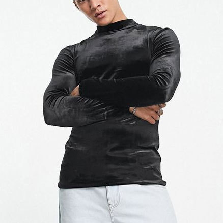 Herren Samt Rollkragen T-shirt Langarm Slim Fit Für Den Winter_voghion.com