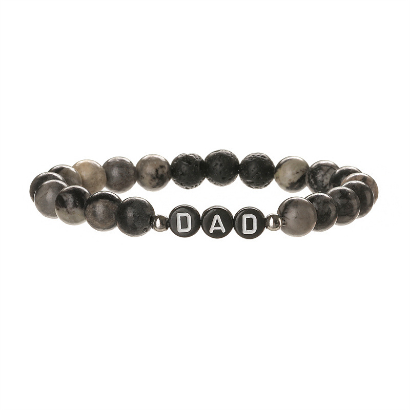 Venta caliente transfronteriza europea y americana 8mm pulsera de piedra natural letras DAD regalo del día del padre cuerda elástica pulsera con cuentas al por mayor