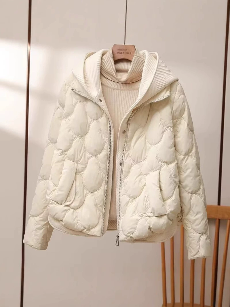 Комплект зимнее вязаное платье с капюшоном и короткой пуховкой, oversize, увеличенная толщина