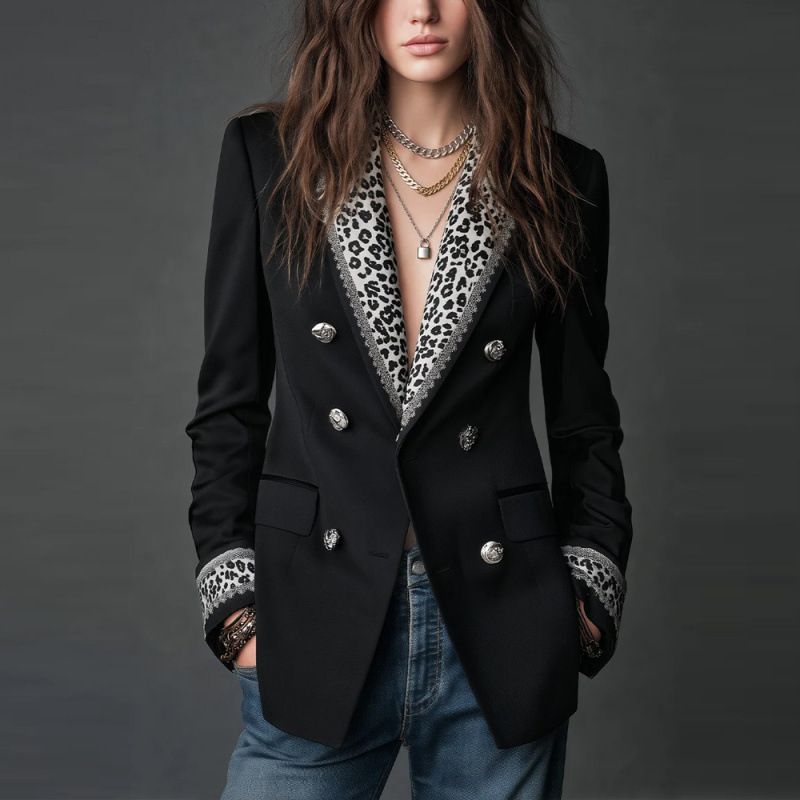 2026 European and American Autumn/Winter High-End Fashion Women's Clothing, Stylish Color-Block Double-Breasted Casual Blazer 2026 European and American Autumn/Winter High-End Fashion Women's Clothing, Stylish Color-Block Double-Breasted Casual Blazer