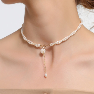 White Rose French Gentle Twist Chain Natural Freshwater Pearl Necklace Necklace Two Ways to Wear