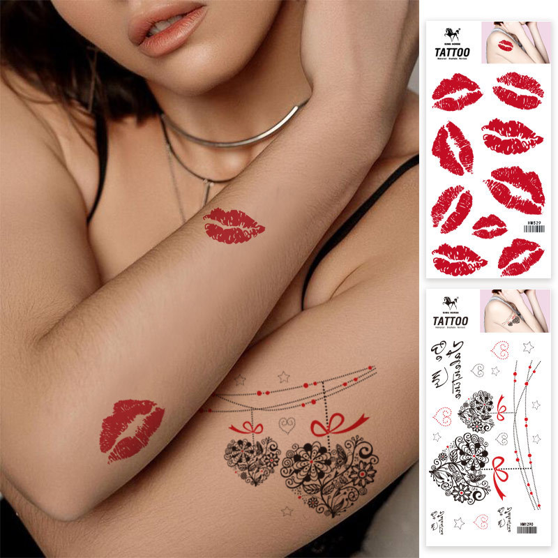 Source Factory Valentine's Day High-Looking Niche Color Tattoo Stickers Waterproof Long-Lasting Trendy Lip Temporary Tattoo Stickers