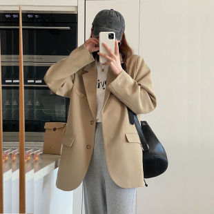 Small Suit Jacket Women's 2024 Autumn New Korean Style Loose Casual Slimming Elegant Design Sense khaki Suit