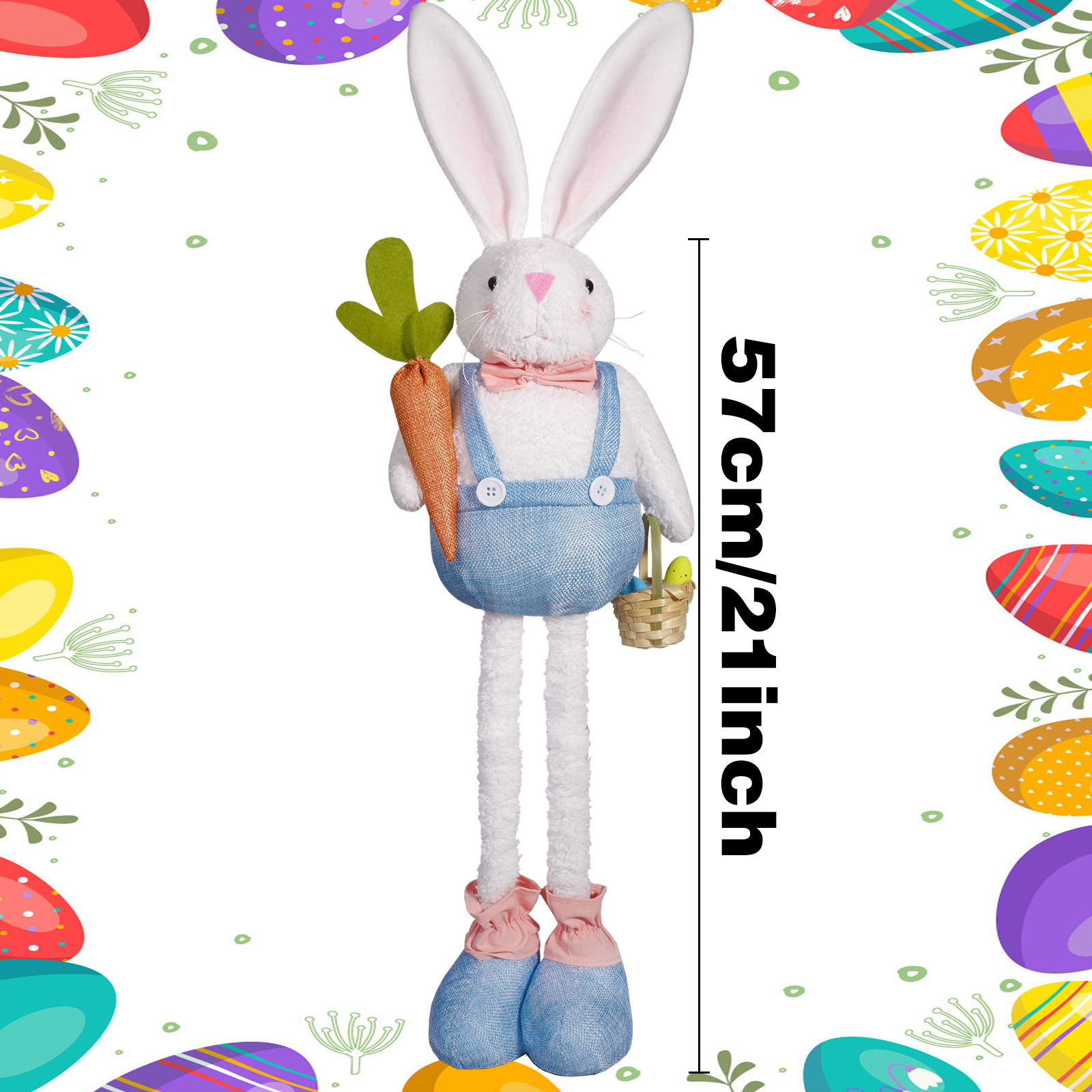 Nuevos productos transfronterizos de conejo de Pascua piernas retráctiles muñecas cestas de rábanos lindas muñecas de peluche decoración