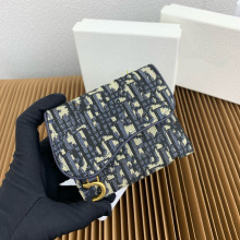 现货经典帆布刺绣复古字母真皮钱夹搭扣钱包卡包三折帆布包新款