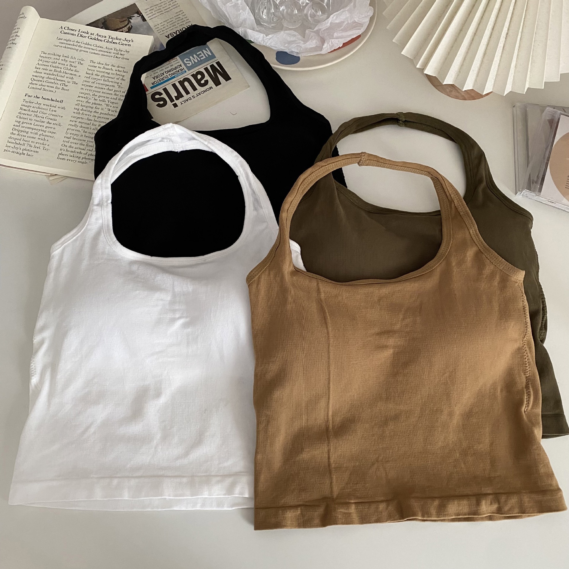 Hot Girl Sexy Halterneck Vest for Women, Versatile Red Beautiful Straps, Breast Pads, Slim Fit and Slimming Look Bottoming Knitted Top